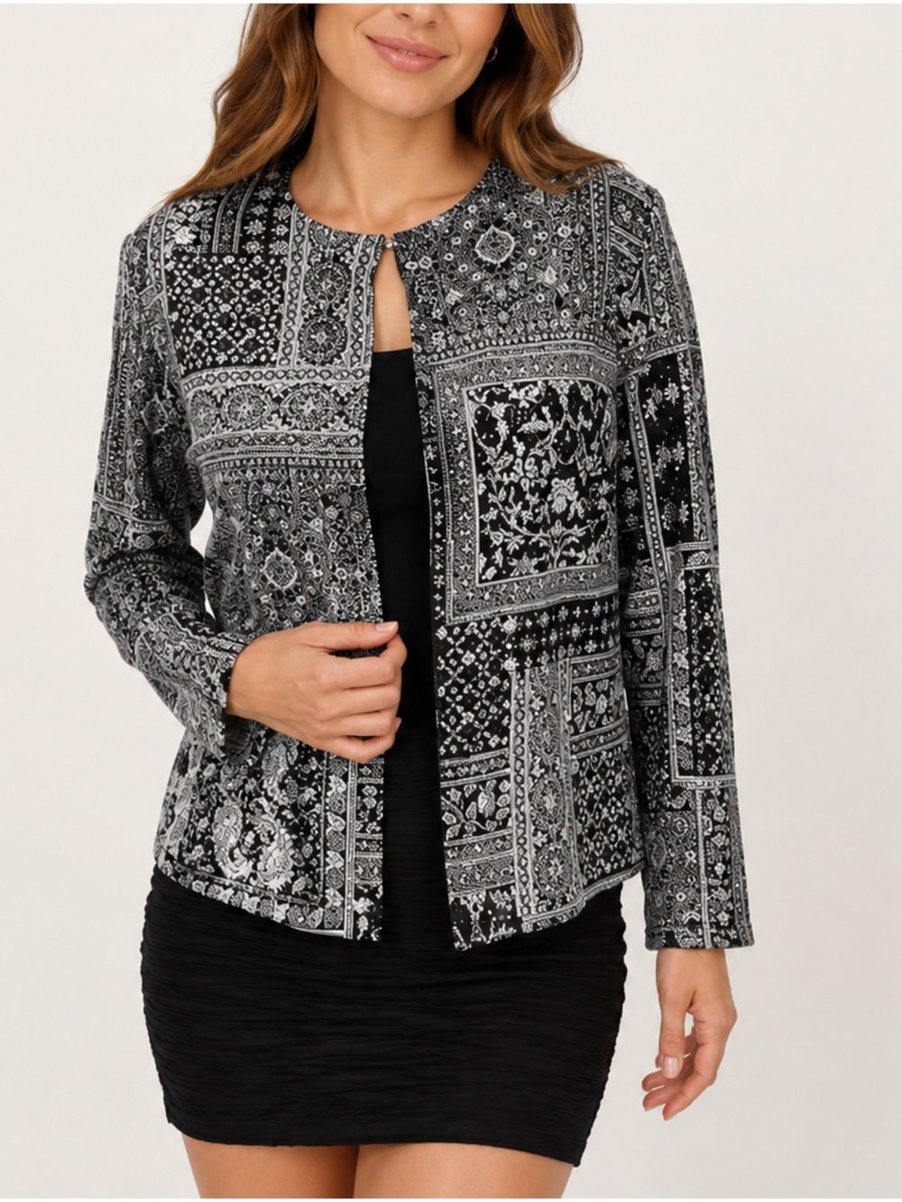 Escape black and white tiny rhinestone patchwork jacket L